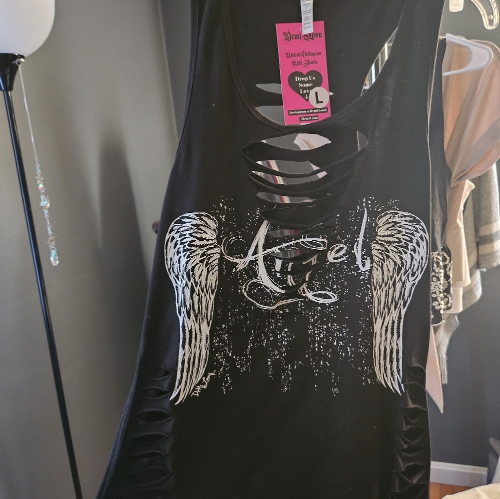 Angel Wings Black Tank Top